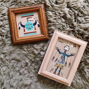 Set of Two ( 2 ) 80s Navajo Sand Art Paintings / Native American Art / Yei